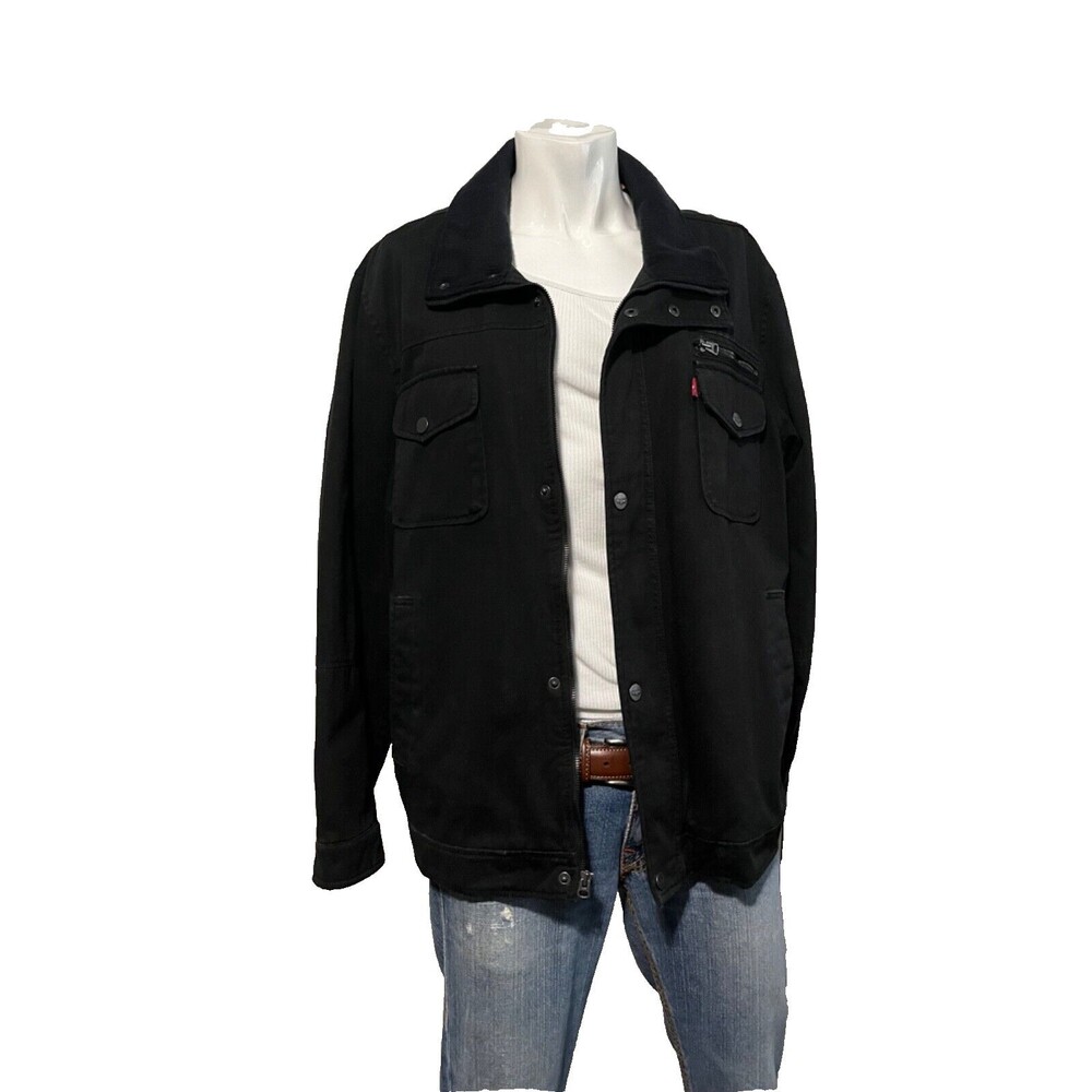 Levi's Men's Black Cotton Two Pocket Sherpa Lined Military Jacket 2X